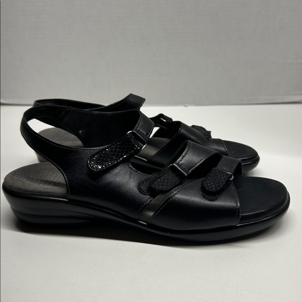 SAS Tabby Tripad Sandals Comfort Slingback Strappy Flats Leather Black Size 8.5